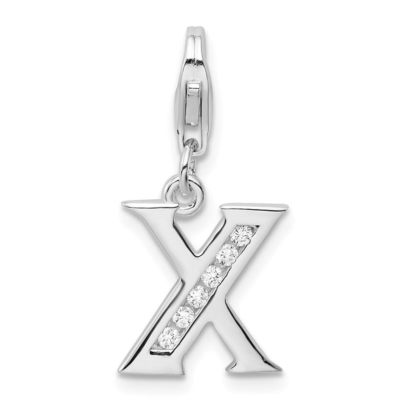 Sterlingsilber Amore La Vita Rhodiniert Poliert Zirkonia Buchstabe X Initiale Charm mit Fantasie Karabinerverschluss