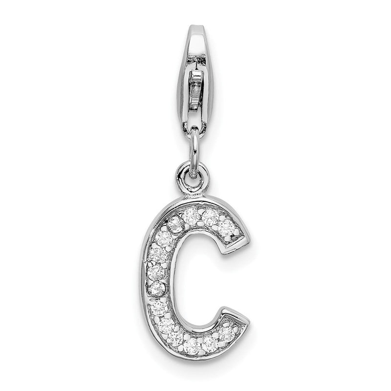 Sterlingsilber Amore La Vita Rhodiniert Poliert Zirkonia Buchstabe C Initiale Charm mit Fantasie Karabinerverschluss
