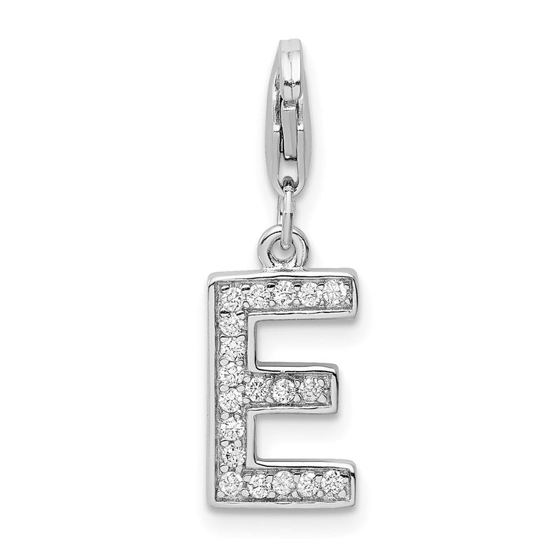 Sterlingsilber Amore La Vita Rhodiniert Poliert Zirkonia Buchstabe E Initiale Charm mit Fantasie Karabinerverschluss