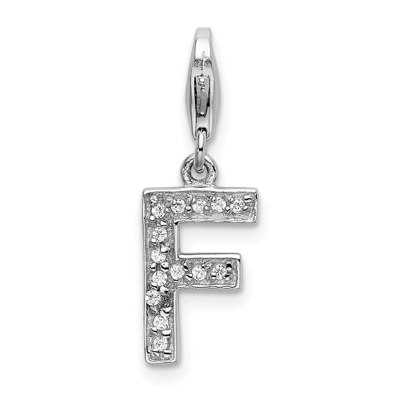Sterlingsilber Amore La Vita Rhodiniert Poliert Zirkonia Buchstabe F Initiale Charm mit Fantasie Karabinerverschluss