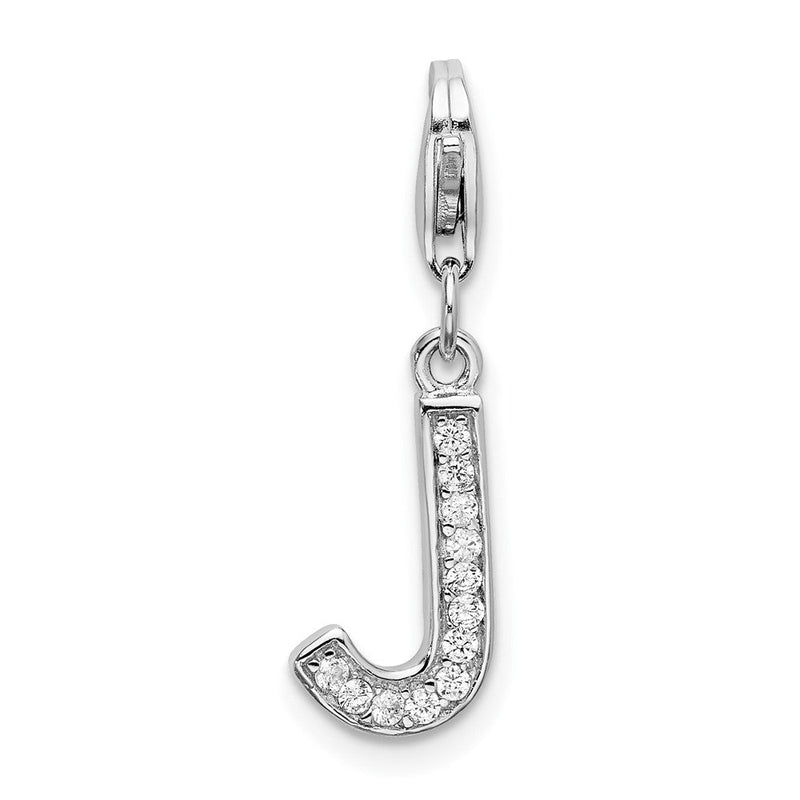Sterlingsilber Amore La Vita Rhodiniert Poliert Zirkonia Buchstabe J Initiale Charm mit Fantasie Karabinerverschluss