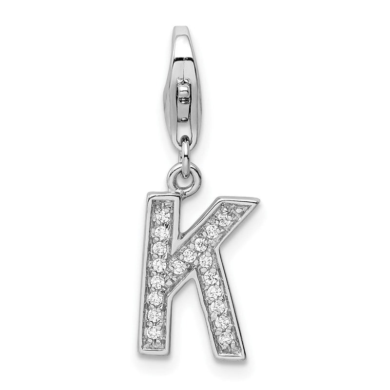 Sterlingsilber Amore La Vita Rhodiniert Poliert Zirkonia Buchstabe K Initiale Charm mit Fantasie Karabinerverschluss