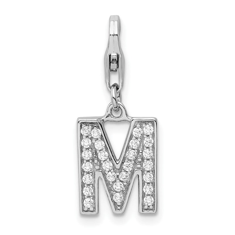 Sterlingsilber Amore La Vita Rhodiniert Poliert Zirkonia Buchstabe M Initiale Charm mit Fantasie Karabinerverschluss