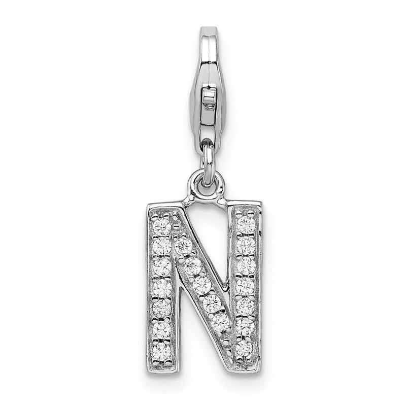 Sterlingsilber Amore La Vita Rhodiniert Poliert Zirkonia Buchstabe N Initiale Charm mit Fantasie Karabinerverschluss