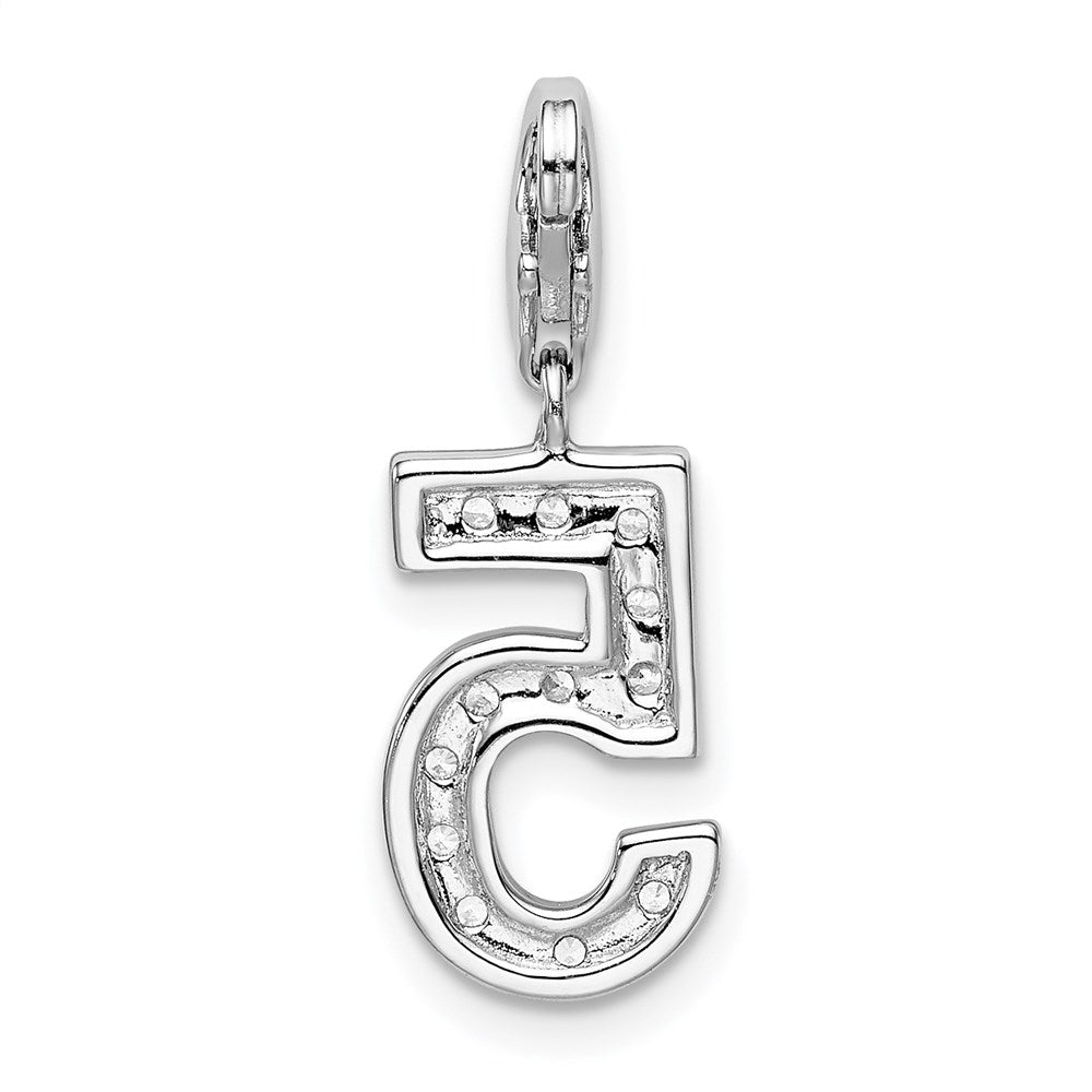 Sterlingsilber Rhodiniert Zirkonia Numeral 5 mit Karabinerverschluss Charm