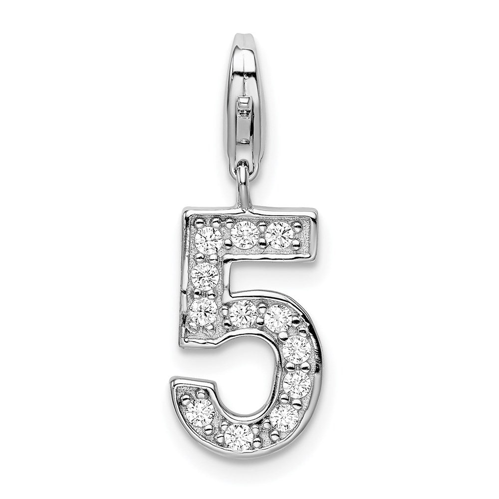 Sterlingsilber Rhodiniert Zirkonia Numeral 5 mit Karabinerverschluss Charm
