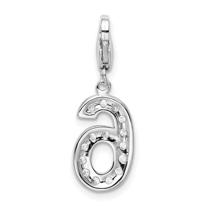 Sterlingsilber Rhodiniert Zirkonia Numeral 6 mit Karabinerverschluss Charm