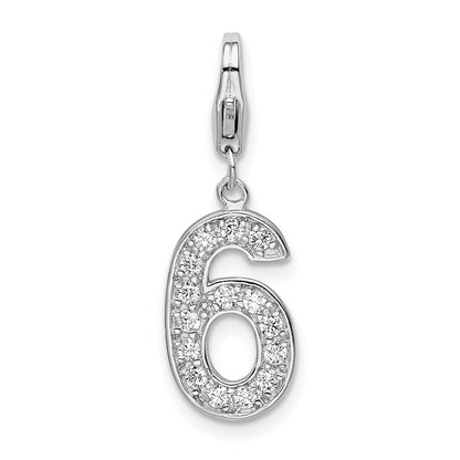 Sterlingsilber Rhodiniert Zirkonia Numeral 6 mit Karabinerverschluss Charm