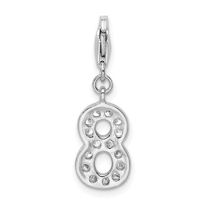 Sterlingsilber Rhodiniert Zirkonia Numeral 8 mit Karabinerverschluss Charm