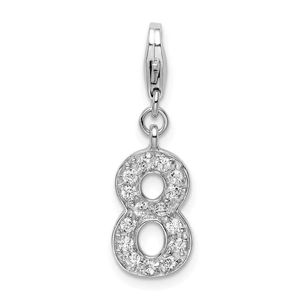 Sterlingsilber Rhodiniert Zirkonia Numeral 8 mit Karabinerverschluss Charm