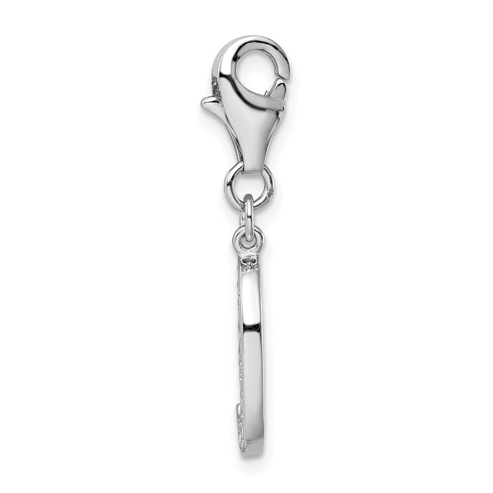 Sterlingsilber Rhodiniert Zirkonia Numeral 9 mit Karabinerverschluss Charm