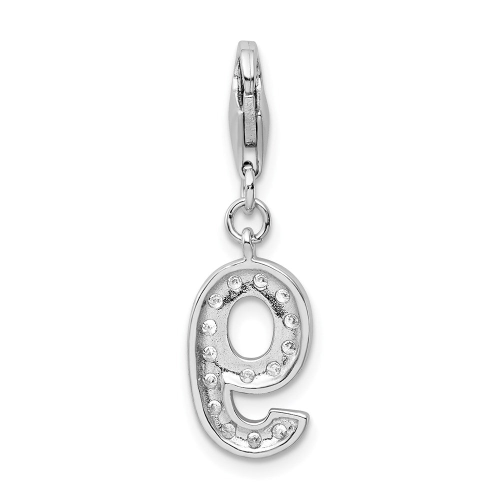 Sterlingsilber Rhodiniert Zirkonia Numeral 9 mit Karabinerverschluss Charm