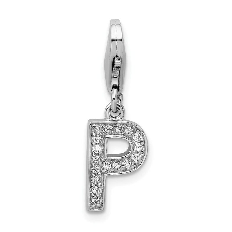 Sterlingsilber Amore La Vita Rhodiniert Poliert Zirkonia Buchstabe P Initiale Charm mit Fantasie Karabinerverschluss