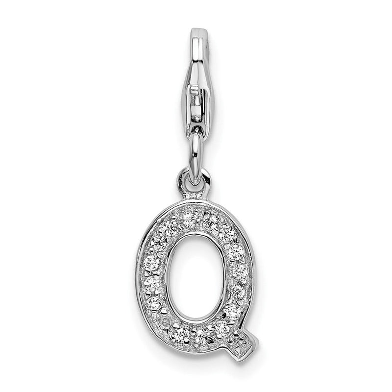 Sterlingsilber Amore La Vita Rhodiniert Poliert Zirkonia Buchstabe Q Initiale Charm mit Fantasie Karabinerverschluss