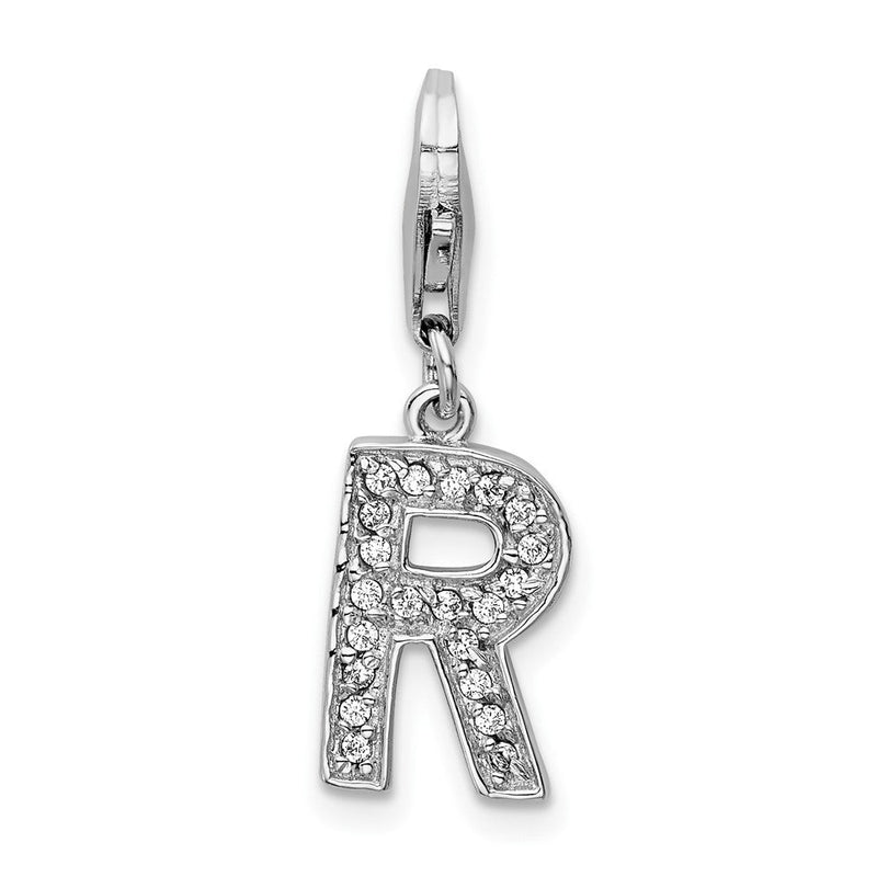 Sterlingsilber Amore La Vita Rhodiniert Poliert Zirkonia Buchstabe R Initiale Charm mit Fantasie Karabinerverschluss