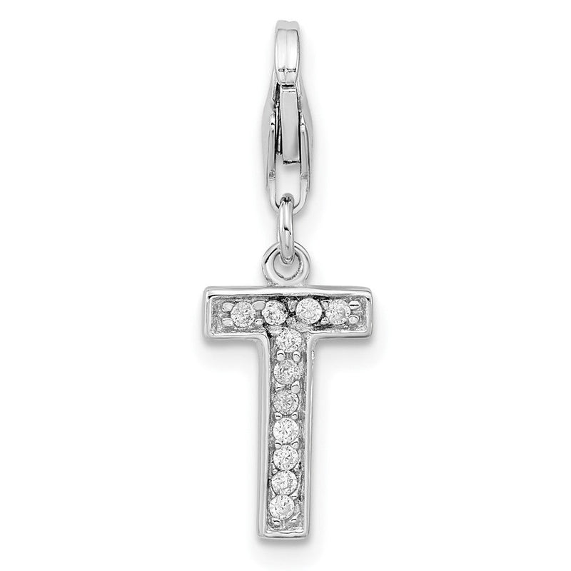 Sterlingsilber Amore La Vita Rhodiniert Poliert Zirkonia Buchstabe T Initiale Charm mit Fantasie Karabinerverschluss