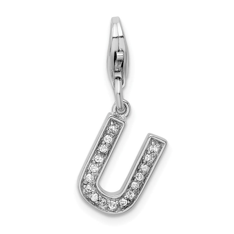 Sterlingsilber Amore La Vita Rhodiniert Poliert Zirkonia Buchstabe U Initiale Charm mit Fantasie Karabinerverschluss