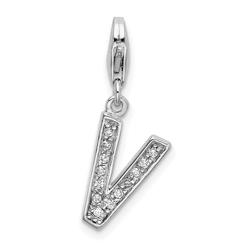 Sterlingsilber Amore La Vita Rhodiniert Poliert Zirkonia Buchstabe V Initiale Charm mit Fantasie Karabinerverschluss