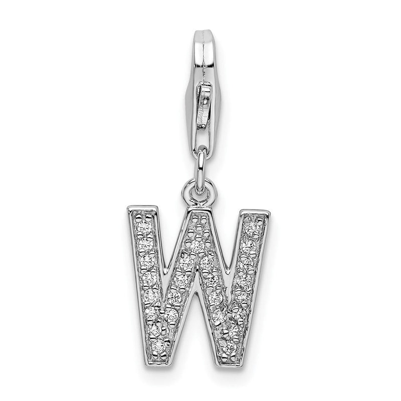 Sterlingsilber Amore La Vita Rhodiniert Poliert Zirkonia Buchstabe W Initiale Charm mit Fantasie Karabinerverschluss