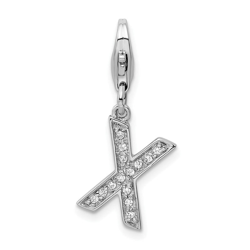 Sterlingsilber Amore La Vita Rhodiniert Poliert Zirkonia Buchstabe X Initiale Charm mit Fantasie Karabinerverschluss
