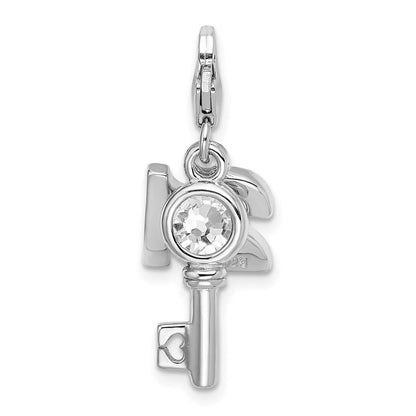 Sterlingsilber Rhodiniert 3-d Emailliert 21 und Key mit Karabinerverschluss Charm
