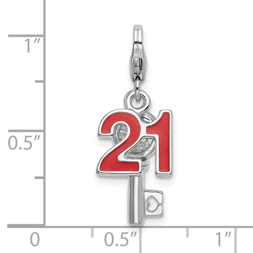 Sterlingsilber Rhodiniert 3-d Emailliert 21 und Key mit Karabinerverschluss Charm