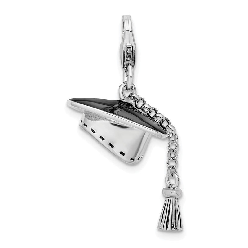 Sterlingsilber Amore La Vita Rhodiniert Poliert 3-d Beweglich Abschluss Cap und Tassel Charm mit Fantasie Karabinerverschluss