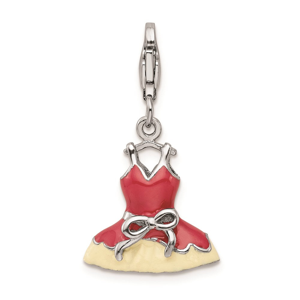 Sterlingsilber Rhodiniert Rosa Emailliert Kristall Dress Charm