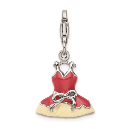 Sterlingsilber Rhodiniert Rosa Emailliert Kristall Dress Charm