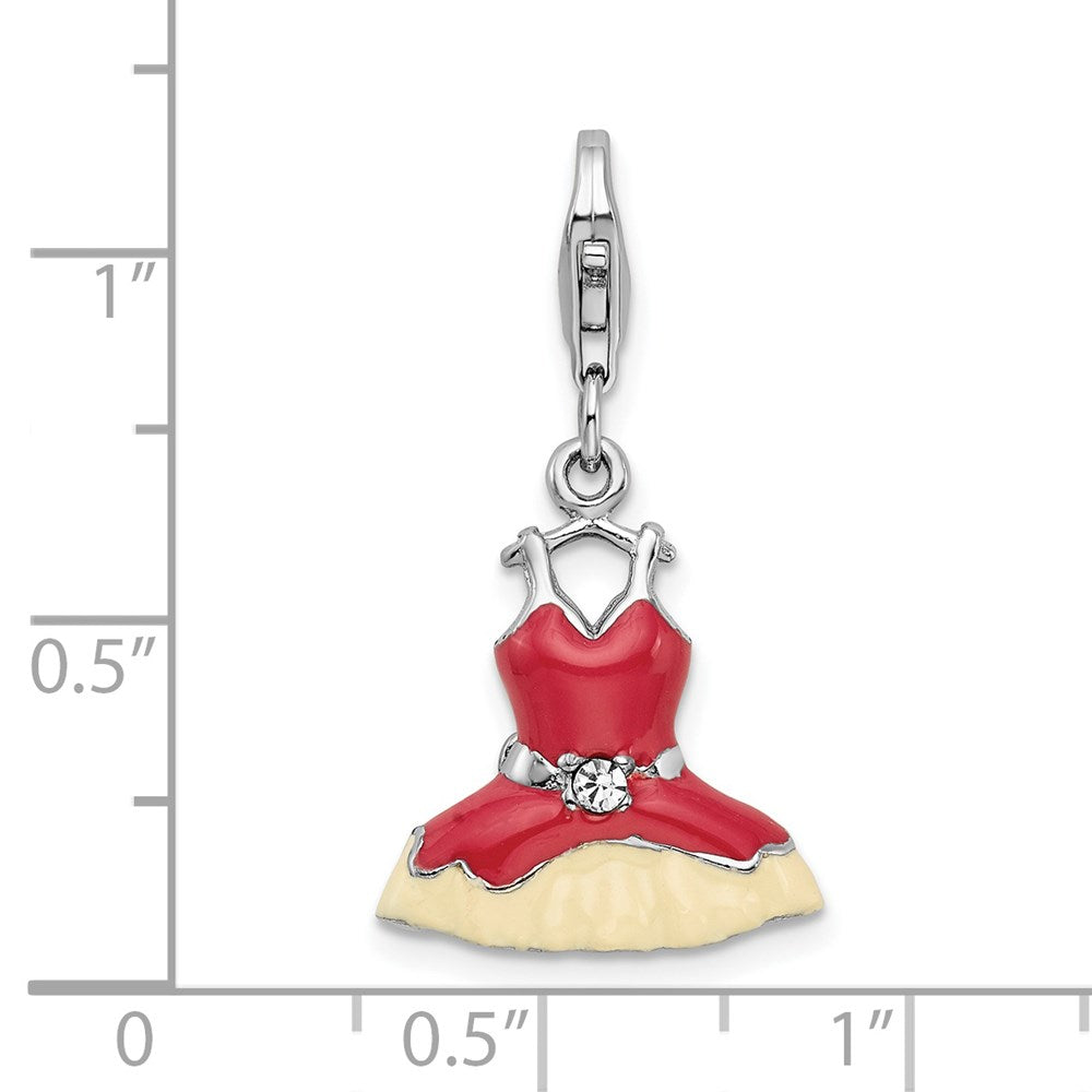 Sterlingsilber Rhodiniert Rosa Emailliert Kristall Dress Charm