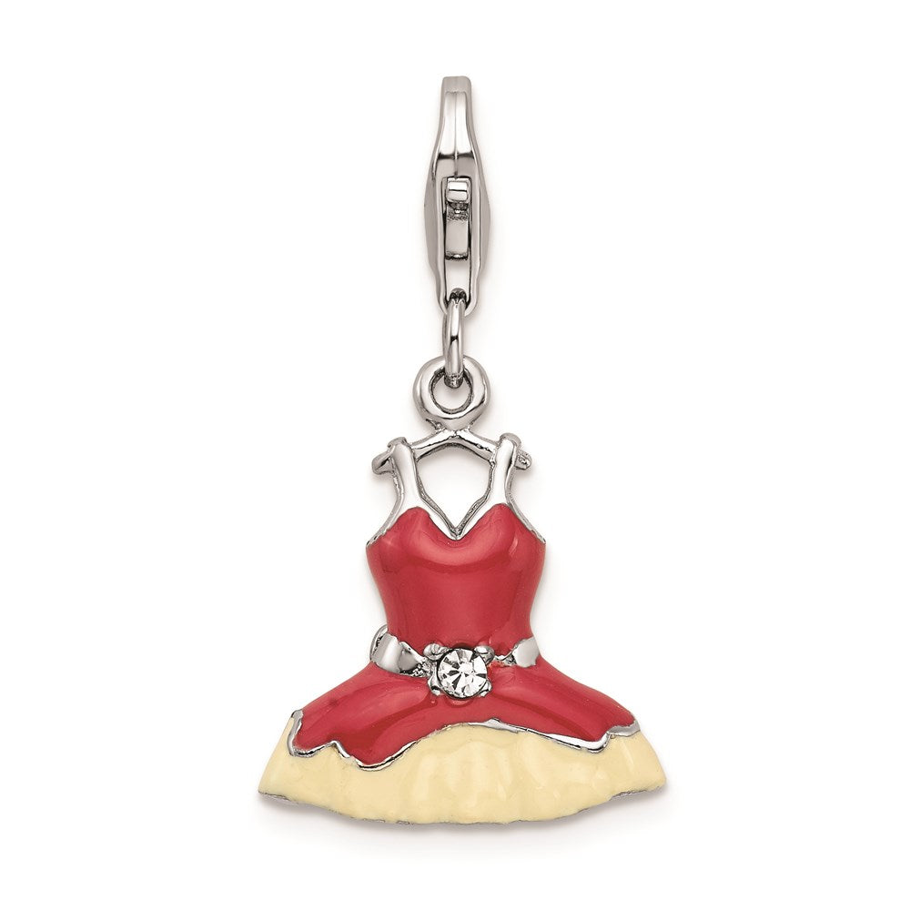 Sterlingsilber Rhodiniert Rosa Emailliert Kristall Dress Charm