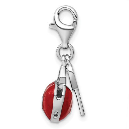 Sterlingsilber Amore La Vita Rhodiniert Poliert 3-d Emailliert Herz und Key Charm mit Fantasie Karabinerverschluss