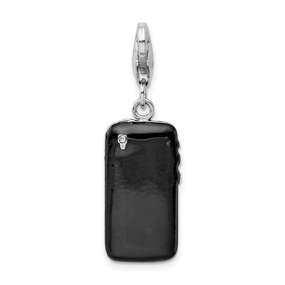 Sterlingsilber Amore La Vita Rhodiniert Poliert Schwarz Emailliert 3-d Cell Phone Charm