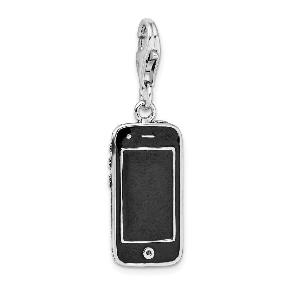 Sterlingsilber Amore La Vita Rhodiniert Poliert Schwarz Emailliert 3-d Cell Phone Charm