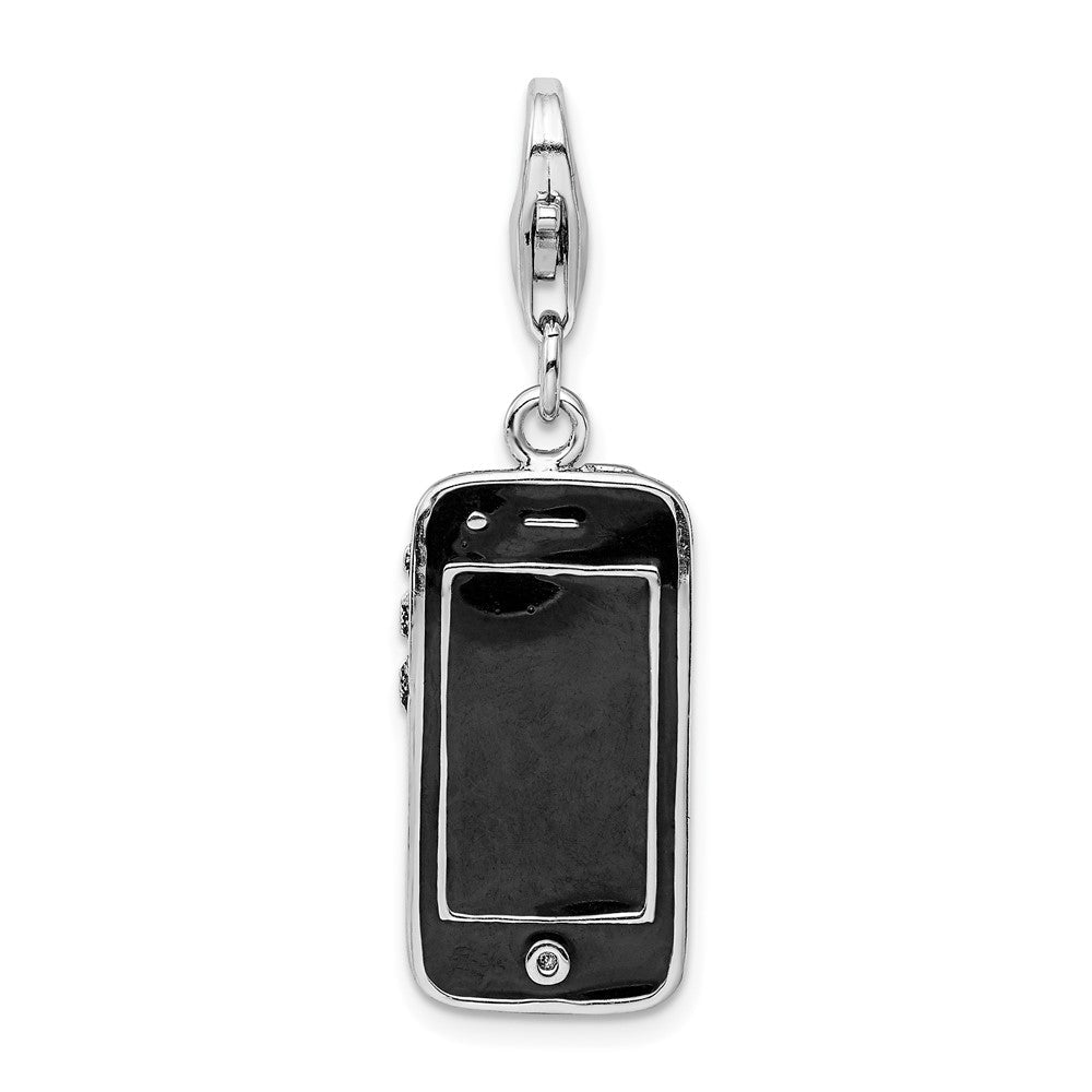Sterlingsilber Amore La Vita Rhodiniert Poliert Schwarz Emailliert 3-d Cell Phone Charm