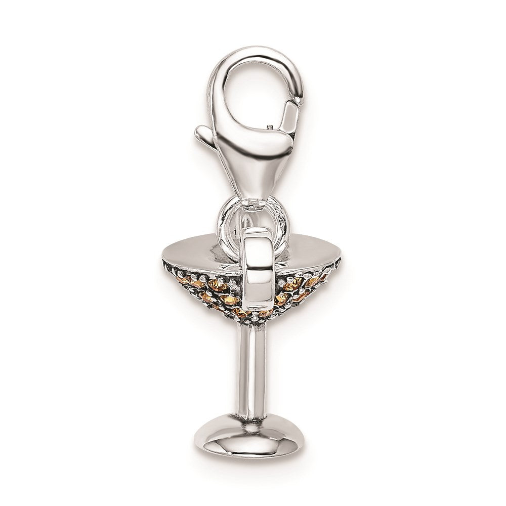 Sterlingsilber Rhodiniert Gelb Swarovski Martini Glas mit Karabinerverschluss Charm