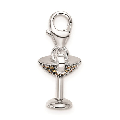 Sterlingsilber Rhodiniert Gelb Swarovski Martini Glas mit Karabinerverschluss Charm