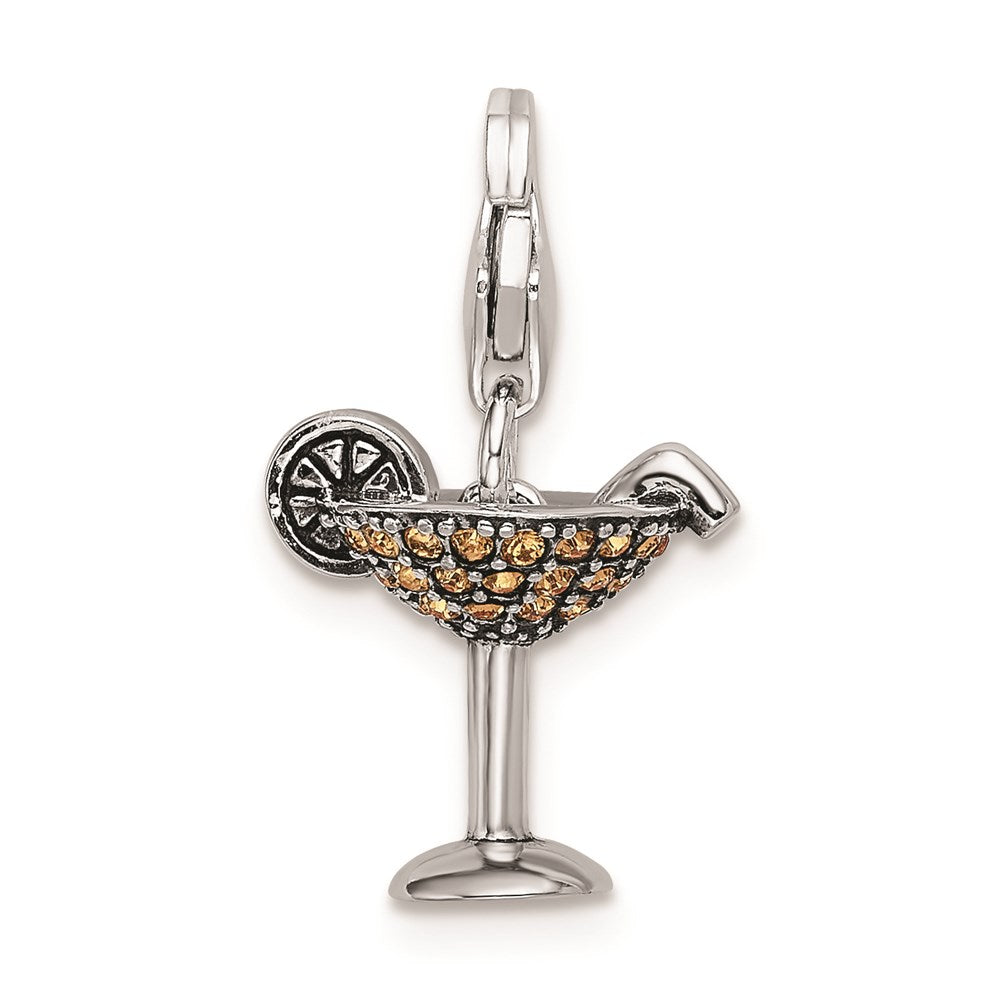 Sterlingsilber Rhodiniert Gelb Swarovski Martini Glas mit Karabinerverschluss Charm