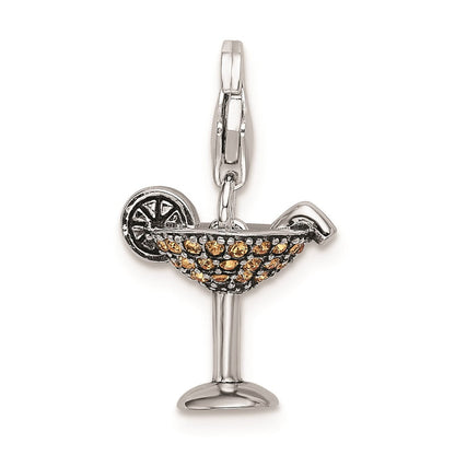 Sterlingsilber Rhodiniert Gelb Swarovski Martini Glas mit Karabinerverschluss Charm