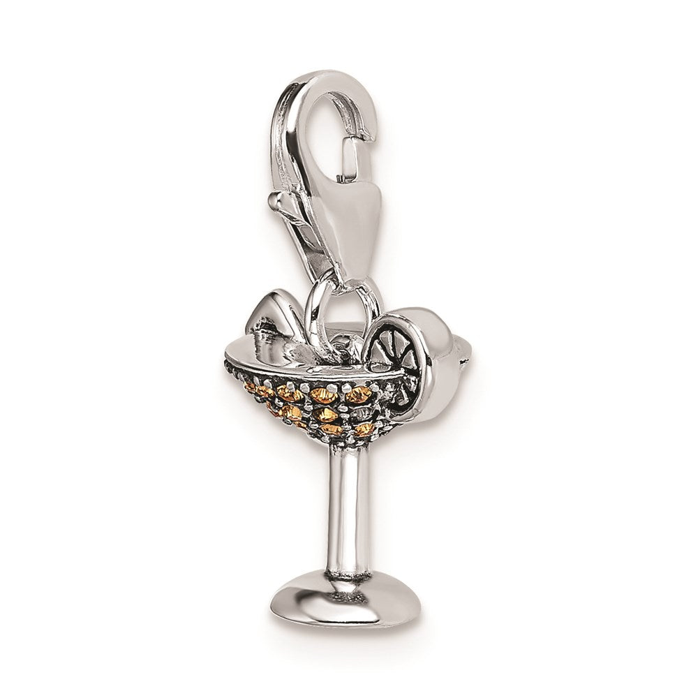 Sterlingsilber Rhodiniert Gelb Swarovski Martini Glas mit Karabinerverschluss Charm