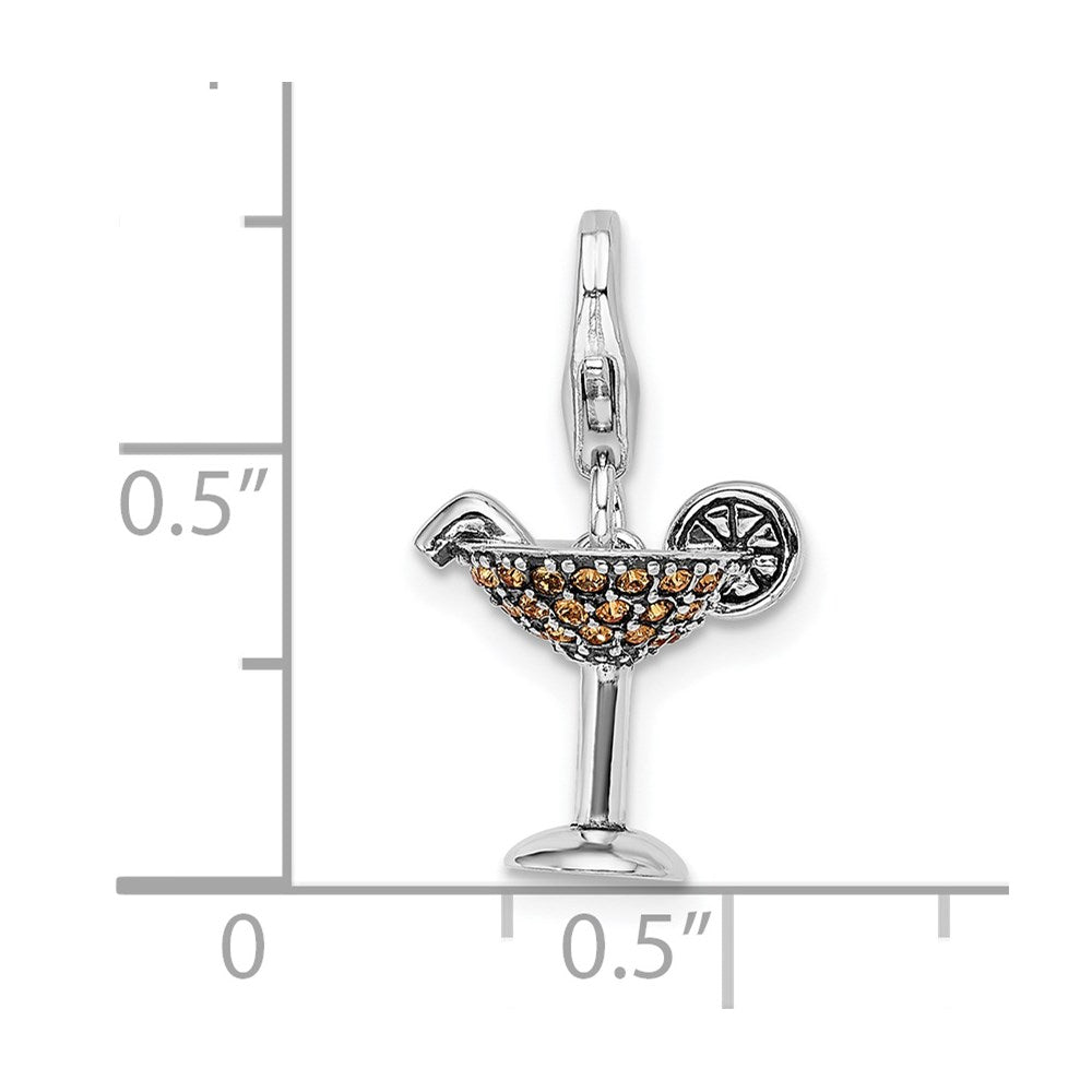 Sterlingsilber Rhodiniert Gelb Swarovski Martini Glas mit Karabinerverschluss Charm