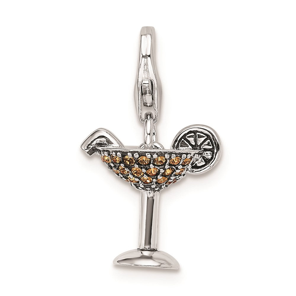 Sterlingsilber Rhodiniert Gelb Swarovski Martini Glas mit Karabinerverschluss Charm