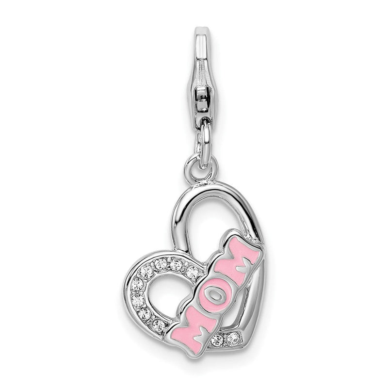 Sterlingsilber Amore La Vita Rhodiniert Poliert Emailliert mit Kristall From Swarovski Mama Herz Charm Fantasie Karabinerverschluss