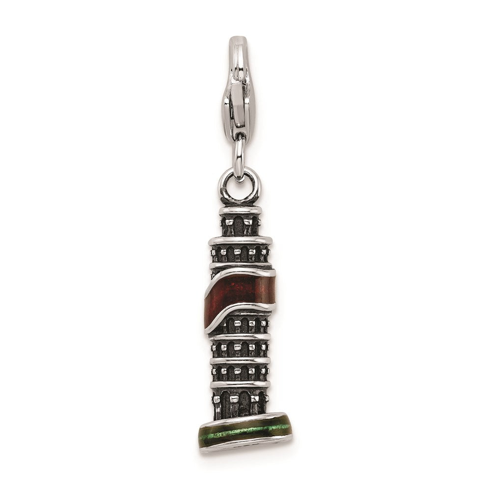 Sterlingsilber Ss Rhodiniert Emailliert Leaning Tower Of Pisa Charm