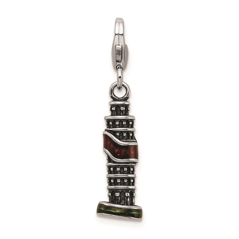 Sterlingsilber Ss Rhodiniert Emailliert Leaning Tower Of Pisa Charm