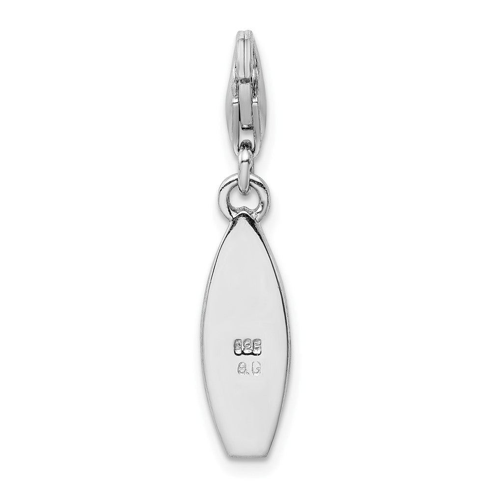 Sterlingsilber Amore La Vita Rhodiniert Poliert Emailliert Surf Board mit Blumen Karabinerverschluss Charm