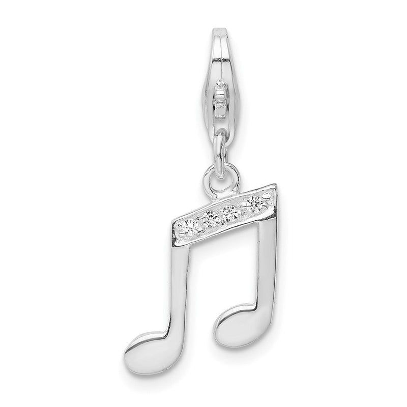 Sterlingsilber Amore La Vita Rhodiniert Poliert Zirkonia Musik Note Karabinerverschluss Charm