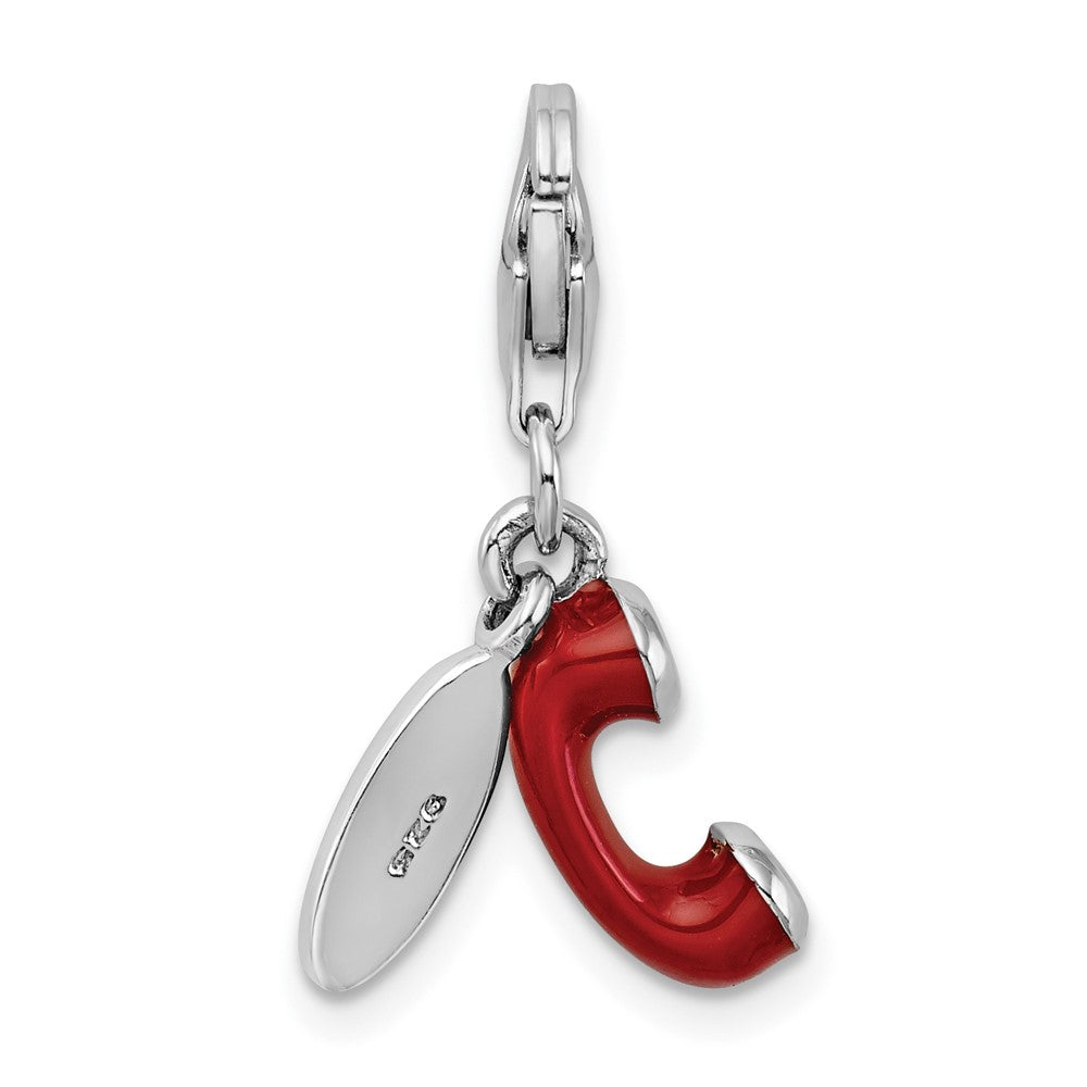 Sterlingsilber Amore La Vita Rhodiniert Poliert 3-d Emailliert Call Me Phone Karabinerverschluss Charm