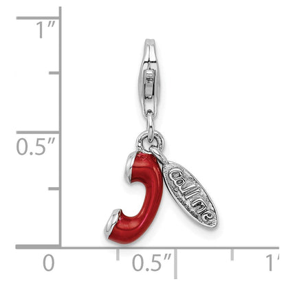 Sterlingsilber Amore La Vita Rhodiniert Poliert 3-d Emailliert Call Me Phone Karabinerverschluss Charm