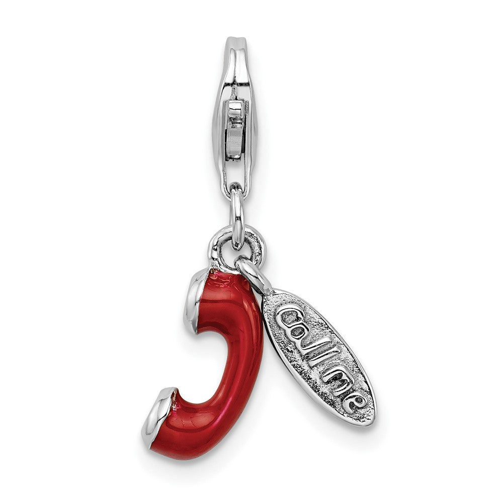 Sterlingsilber Amore La Vita Rhodiniert Poliert 3-d Emailliert Call Me Phone Karabinerverschluss Charm